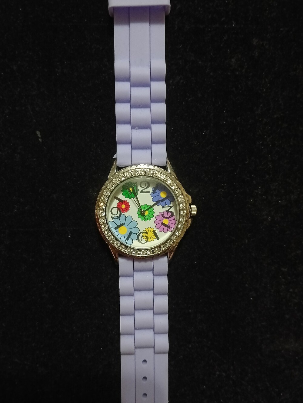 Lavender Floral Dial Ladies Silicone Strap Watch